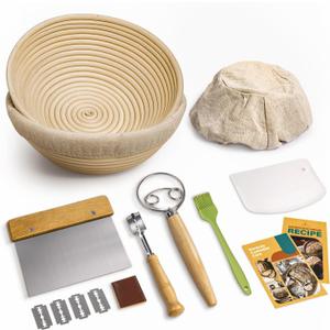 Rorecay Banneton Bread Proofing Baskets Set of 2, 9 Inch Round Cane Sourdough Bread Rising Basket Bowls with Sourdough Bread Making Tools Baking Supplies for Sour Dough Proofing Fermentation