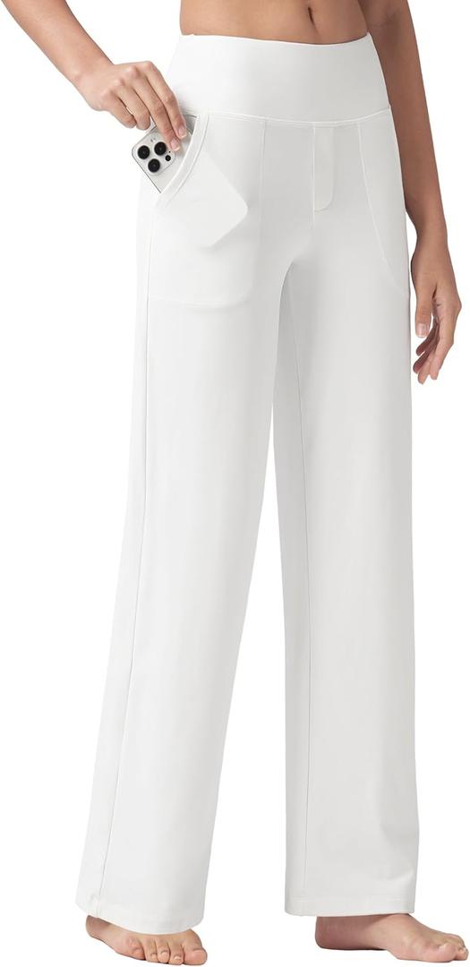 Willit Women's Yoga Pants Wide Leg Dress Work Pants Stretch Casual Pants Slacks with Pockets High Waist 28" 30" 32" (White)