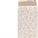 Leopard Print Insulated Stainless Steel Water Bottle with Straw for Sports and Travel, 32oz, Gifts for Women Girls Friends Teens Birthday Christmas (Beige)