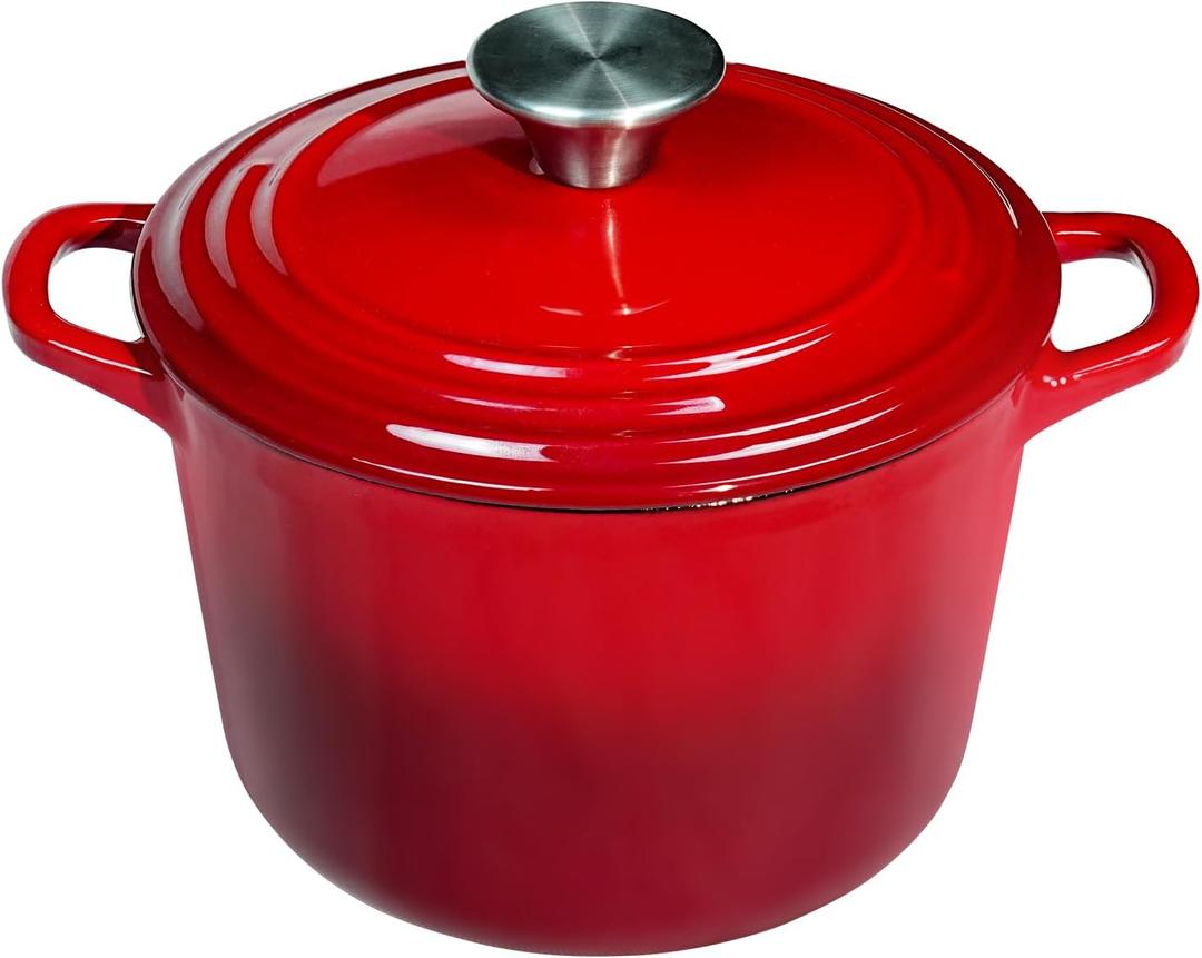 Flavehc Dutch Oven Pot with Lid 2.8 qt Cast Iron Dutch Oven for Bread Baking Red Enameled Cast Iron Rice Pot with Handels