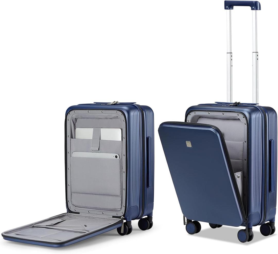 Hanke Grace Carry On Luggage with Wheels Airline Approved Hard Shell Suitcases with Front PocketTop Opening Luggage with TSA Lock for Short Business TravelDark Blue (20 Inch)