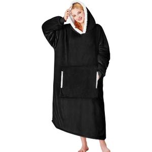 yescool Wearable Blanket Hoodie, Flannel Sherpa Fleece Blanket Sweatshirt for Adults Women Men,One Size Fits All (Black)