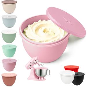 Silicone Bowl Liner with Lid for KitchenAid 4.5-Qt Tilt-Head Bowls Only, 2mm Extra-Thick Premium Silicone, Built-In Air Vent for Dough Proofing, Dishwasher Safe, BPA-Free (Pink)