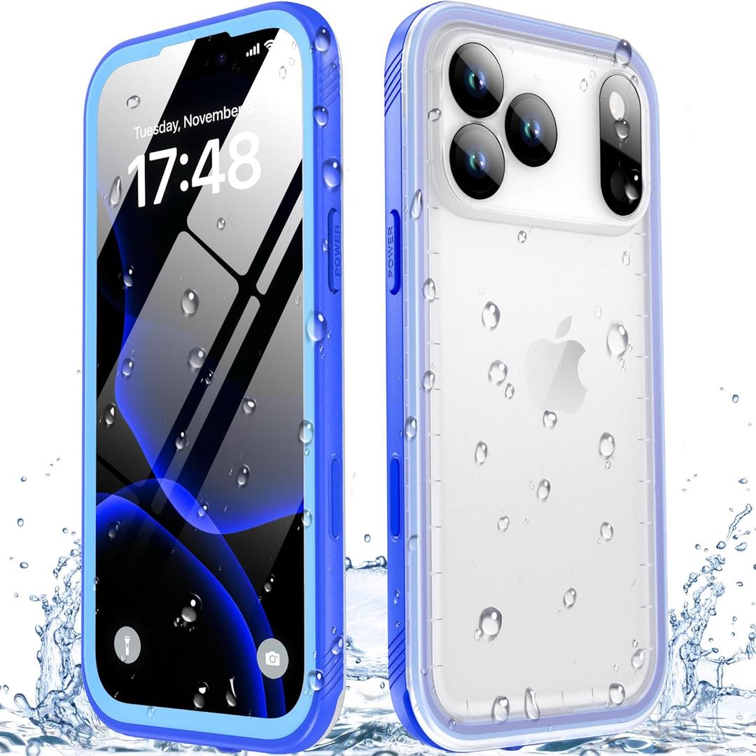 SPORTLINK for Waterproof iPhone 17 Pro Max Case - Built in Screen Protector/Full Body Dustproof/Shockproof/Dropproof/IP68 Underwater for iPhone 17 Pro Max Case 6.9 inch Blue/Frosted Clear