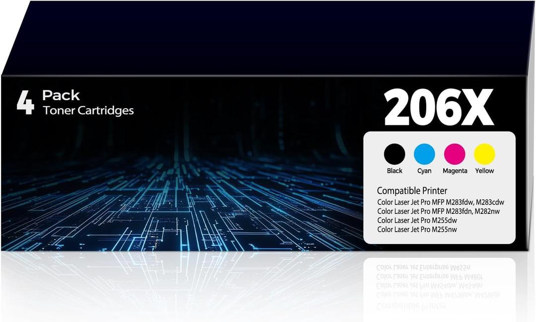 206X Toner Cartridges 4 Pack Compatible for MFP M283fdw M283cdw for HP 206X 206A 206 HP206X HP206A Toner Work for Color Laser Jet Pro MFP M283fdw M255dw MFP M283cdw MFP M283fdn MFP M282nw M255nw Ink (High Yield)