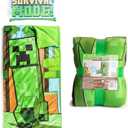 Jay Franco Kids Slumber Bag and Pillow - 54 x 27 Inch Comfy Indoor Sleeping Bag for School and Sleepovers, 2 Piece Set, Green - Minecraft