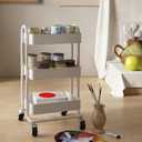 Metal Rolling Cart,3-Tier Metal Rolling Cart with Wheels,3 Tier Utility Cart with Wheels for Office,Home,Kitchen,Garden13.4"x18.1"x31" White