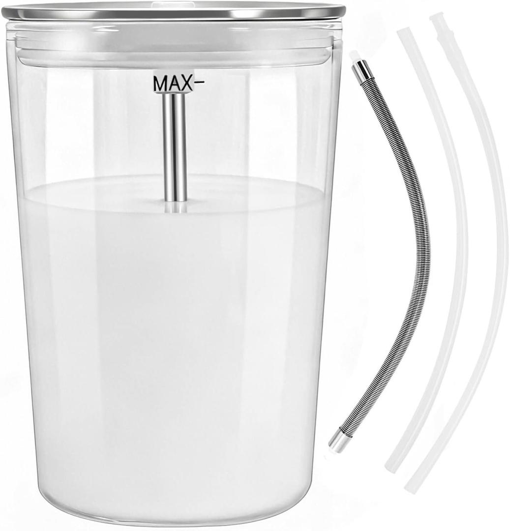 Glass Milk Container with Stainless Steel Milk Pipe Casing and HP3 Adapter Compatible with Jura Coffee Machine Models E8, S8, Z8, Z6 (16.9oz) Replaceable for 72570