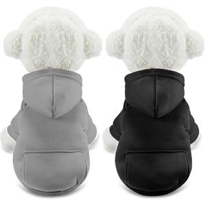 SATINIOR 2 Pieces Winter Dog Hoodie Warm Small Dog Sweatshirts with Pocket Cotton Coat for Chihuahua Clothes Puppy Costume (Small ,Black, Gray)