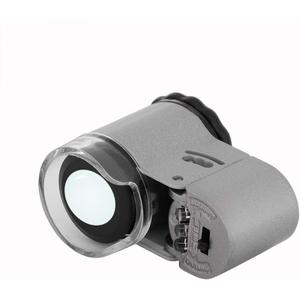 50X Pocket Magnifier Mini Jewelry Coins Stamps Eye Loupe Magnifying with 2 LED Illumination 1 Light Adjustable Focus Lens with Storage Bag (Silver)