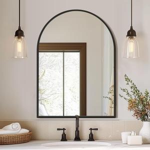 FICTOR Bathroom Vanity Mirror for Wall,40x30 Large Arched Metal Framed Bathroom Mirror for Over Sink,Entryway, Living Room & Bedroom(Black)