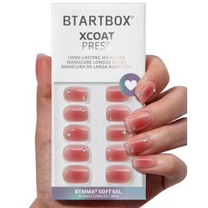 BTArtbox Press On Nails Short - Lamp-Curable Rhinestone Blush Red Square Press On Nails with Glue for Women, Semi-Transparent Soft Gel Glue On Nails in 15 Sizes - 30 Stick On Nails Kit, Cyber Crimson