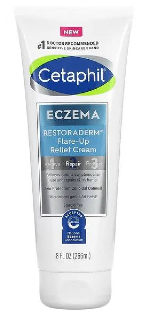 CETAPHIL ECZEMA RESTORADERM FLARE-UP RELIEF CREAM, For Eczema Prone Skin, 8 oz, Barrier Repair, 48 Hour Hydration, 2% Skin Protectant Colloidal Oatmeal, Steroid Free