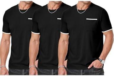 JMIERR Mens T-Shirt Cotton Crewneck Basic Tee Casual Short Sleeve Shirts Active Quick Dry 3 Pack Tops with Pocket, S