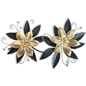 LIFFY Black Gold Metal Flowers Wall Decor, 15" 3D Multi-layer Modern Floral Art, Rustic Distressed Hanging Decor for Indoor, Bedroom Living Room Garden Patio, Home Decoration Accent