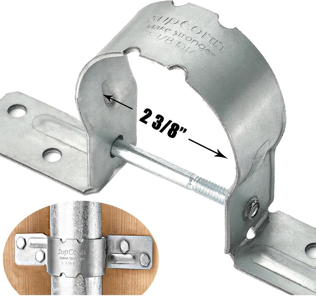 2-3/8" Fence Brackets SupConn (12Pcs), Galvanized Pipe Grip Tie, Steel to Wood Fence Brackets,Metal Brackets for Metal Posts (No Include Screws)