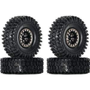 INJORA 1.0 Brass Beadlock Tires Set 4PCS Tires for 1/18 TRX4M 1/24 RC Crawler Car Axial SCX24 FMS FCX24 Gladiator Bronco C10 JLU Deadbolt B17 Upgrade (W1005-T1011)