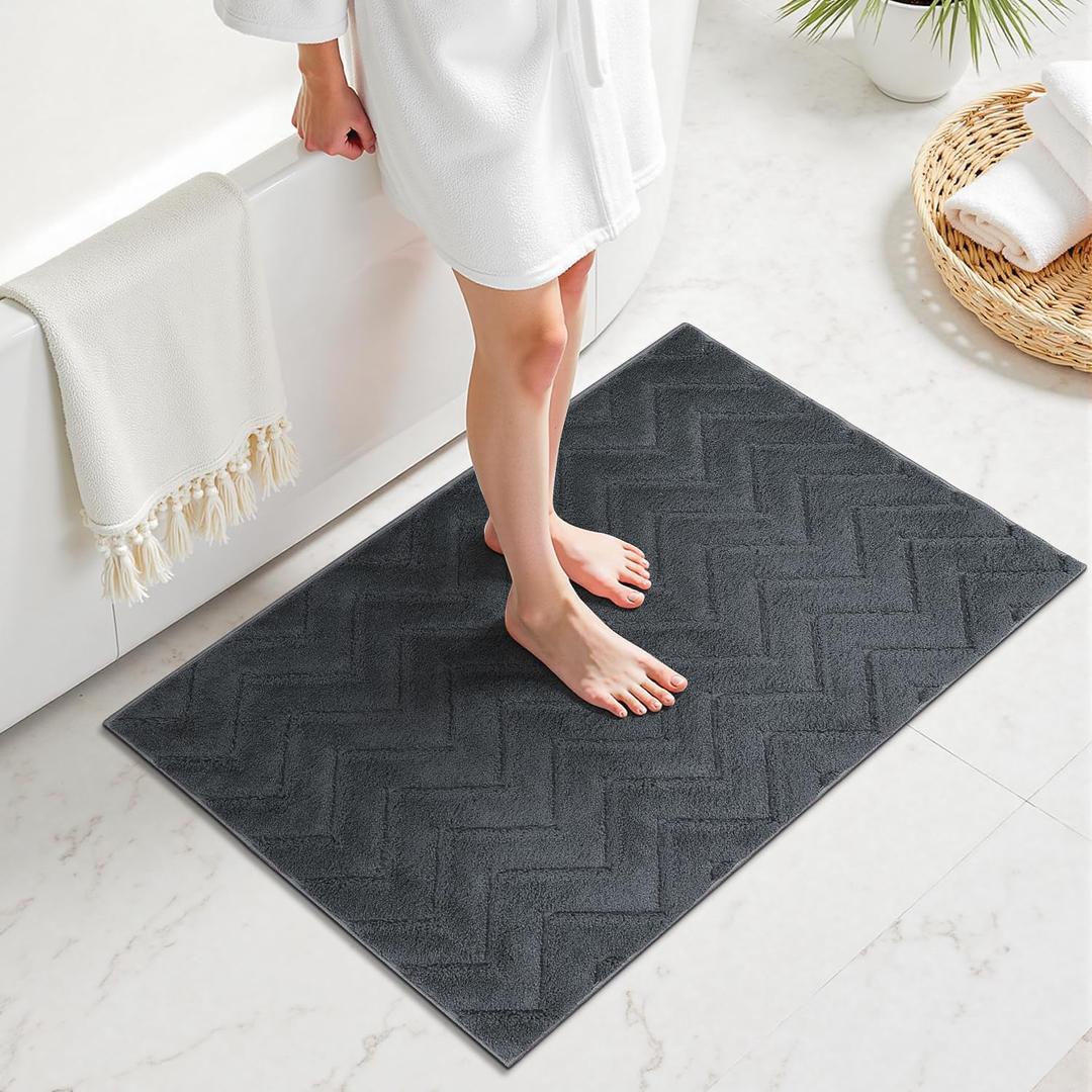 Stiio Bathroom Rugs, Bath Mats for Bathroom, Extra Soft and Water Absorbent, Non Slip Washable Mat for Floor, Tub and Shower, Front Door Entrance Inside Doormat, 20x30 Inches Dark Grey (1'8" x 2'8" (Rectangular))