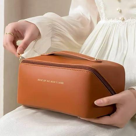 ersonalized Makeup Bag for Women - Customized Large Travel Cosmetic Bag with Initial and Name - Premium PU Leather Toiletry Bag with Compartments and Handle for Travel Essentials & Gifts