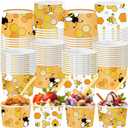 Teenyyou 48 Pcs 9 oz Bee Treat Snack Cups with Spoons Summer Ice Cream Bowls Yellow Treat Snack Dessert Cups Paper Soup Bowls for Hot or Cold Food Party Favor Supplies