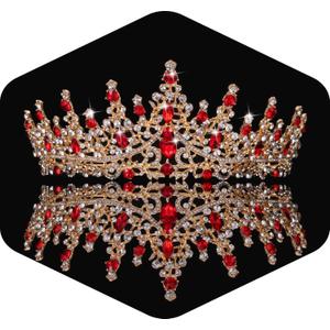 Kamirola Crystal Crowns and Tiaras Headband for Women Birthday Party Wedding Prom Bridal Halloween TR19 (Gold & Red)