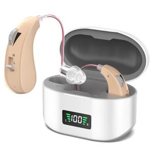 Hearing Aids for Seniors, Lightweight Rechargeable Hearing Amplifiers for Adults Hearing Loss, Portable Behind-the-Ear Hearing Amplifiers with Noise Cancelling, Charging Case & Stepless Volume Control