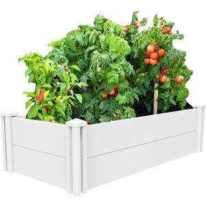 [Qikdesign] 45''x22.5'' Raised Garden Bed Kit | Planter Box Outdoor for Grow Vegetables Flowers Herbs | Easy Vinyl Plastic Garden Planter Box with Grow Grid-White, 45 inches x 22.5 inches x 13.3 inches