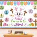 2 x Easter Cross Bulletin Board Set Easter Christian Bunny Bulletin Board Decorations Spring Jesus Paper Cutouts with Name Tags for Classroom Sunday School Church Decor