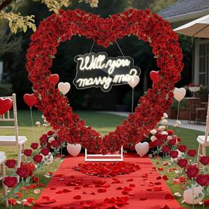 Proposal Decorations Kit Will You Marry Me LED Neon Light Metal Heart Stand Carpet 2000 Rose Petals 30 Artificial Roses for Proposal Engagement (Rose on The Stand Not Include)(Red)