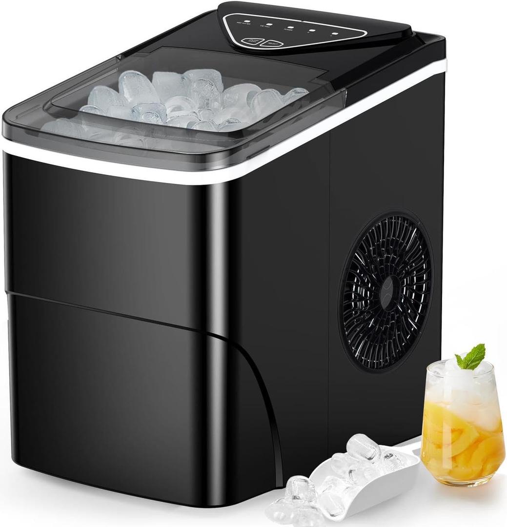 Totnz Countertop Ice Maker Machine, 26lbs in 24Hrs, 9 Ice Cubes Ready in 6 Mins, Auto-Cleaning Portable Ice Maker with Basket and Scoop, for Home/Kitchen/Camping/RV (Black-im01)