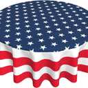 Patriotic Tablecloth Round 60 Inch 4th of July Table Cloth Washable Spillproof Wrinkle Free Blue Red White Independence Day Holiday Fabric Table Cover for Indoor Outdoor Kitchen Dinning Round Tables