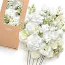 Ling's moment Fake Flowers Box, Artificial Faux Greenery Stems Silk Hydrangea Foam Rose for Wedding Bouquets Centerpieces Table Decorations Floral Picks Arrangements, White & Cream, Deluxe Combo