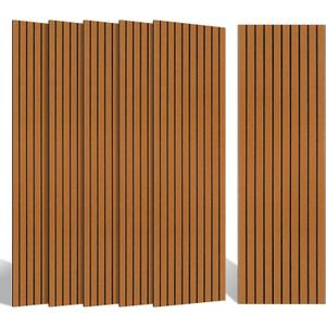 BUBOS 10 Pack Large Acoustic Panels, 48"X 12"X 0.4", Sound Proof Panels for Walls, Decorative, Self-Adhesive, 3D Slat (Brown 01)