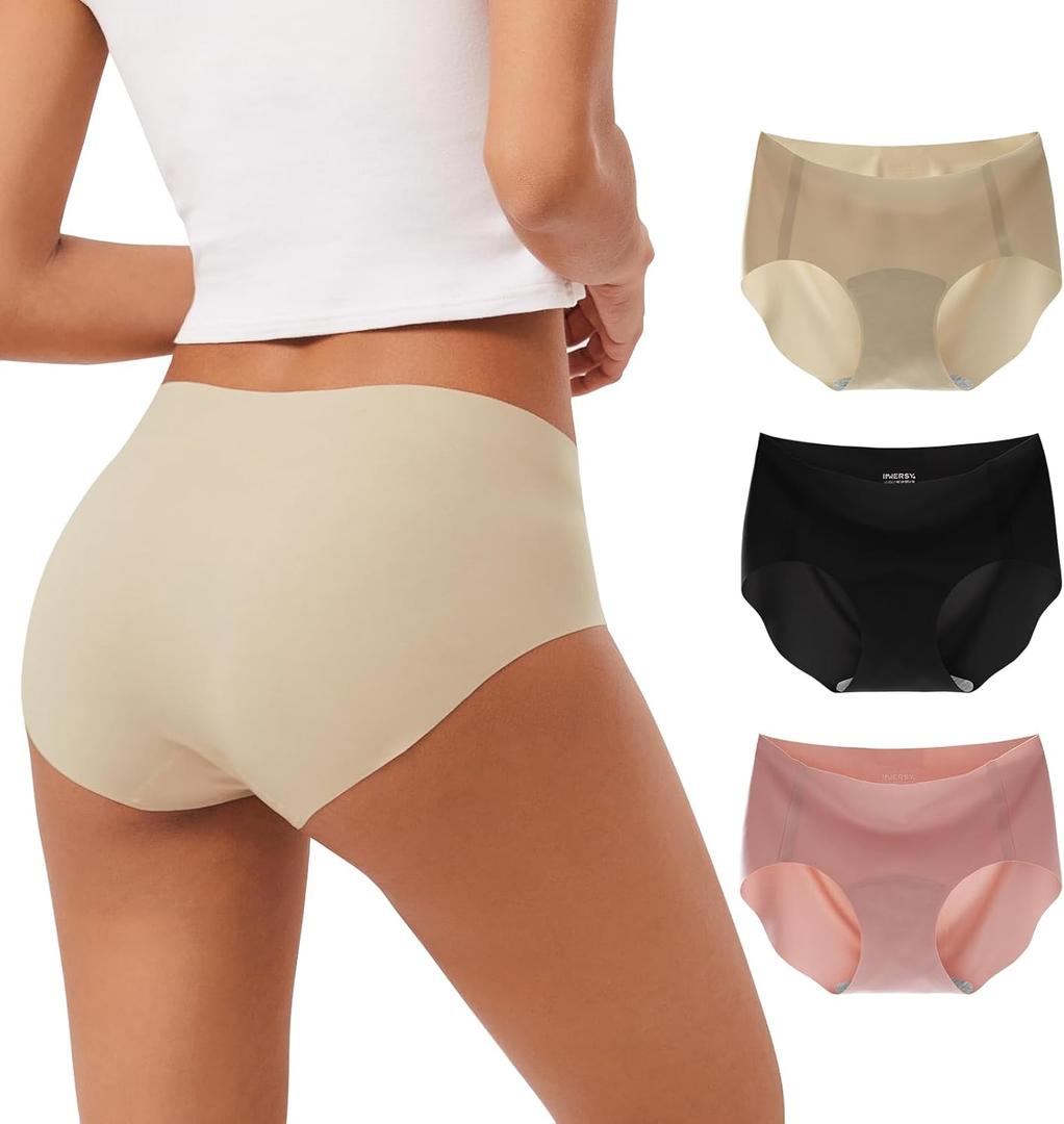 INNERSY Women's Seamless No Show Hipster Panties Invisible Light Underwear 3-Pack (Black, M)