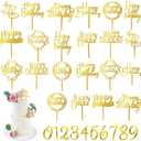 50 PCS Gold Happy Birthday Cake Topper Acrylic Birthday Cupcake Topper Pick for Birthday Party Cake Desserts Pastries Decorations (Gold)