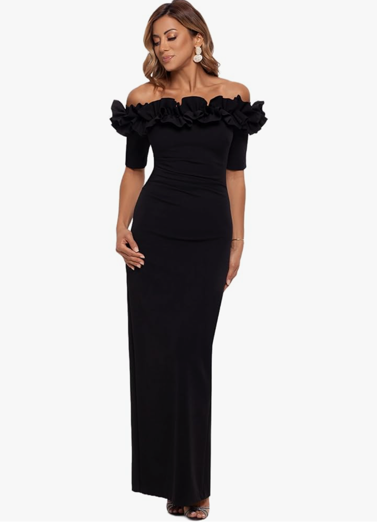 Xscape Women's Long Off The Shoulder Scuba Crepe Dress (Reg and Petite), 3XL