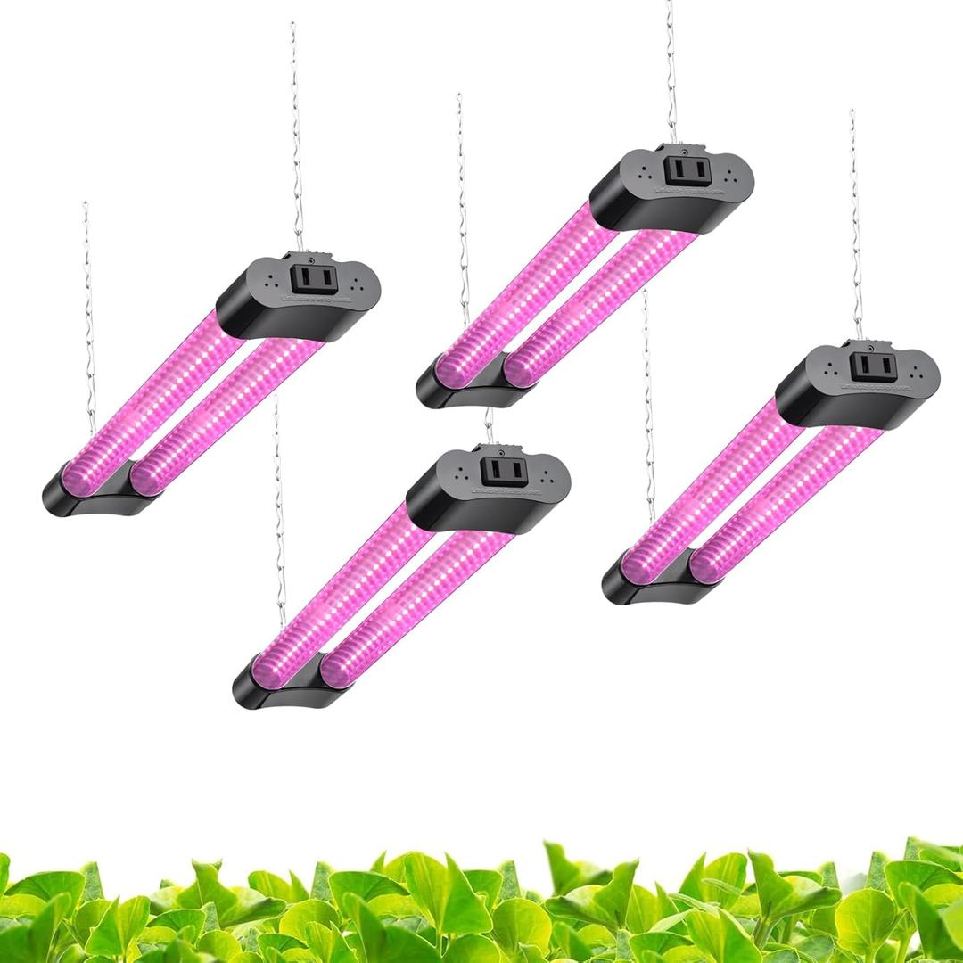 Hlite 16inch 4 Pack LED Grow Lights - Linkable Grow Lights for Indoor Plants, Full Spectrum Plant Lights Plug and Hanging Design with On/Off Switch Hanging Grow Light from Seedling to Flowering, Black