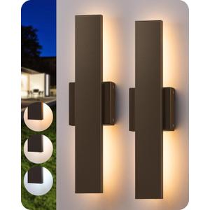 EDISHINE 2 Pack LED Outdoor Wall Lights Dimmable, 15.7" Rectangular Modern Exterior Wall Light, 3CCT, Iron & PC, IP65 Waterproof Outdoor Wall Sconce for Patio, Corridor, Oil Rubbed Bronze