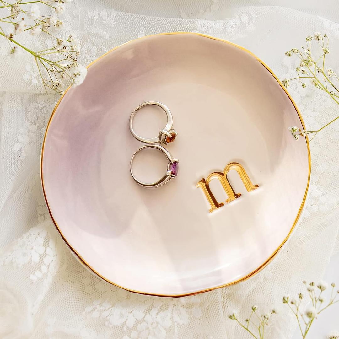 COLLECTIVE HOME - Ceramic Jewelry Tray, Decorative Trinket Dish for Rings Earrings Necklaces Bracelet Watch Keys, Birthday Mother's Day Christmas Gift for Women, 4.75", Colored Surface (M)