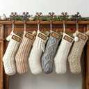 Rustic Knitted Personalized Christmas Stockings: 6 Pack 18 inch Cable Knit Patterns Stockings, Farmhouse Cozy Hanging Xmas Stockings Stocking Decorations for Family Holiday Decor, White Gray Beige
