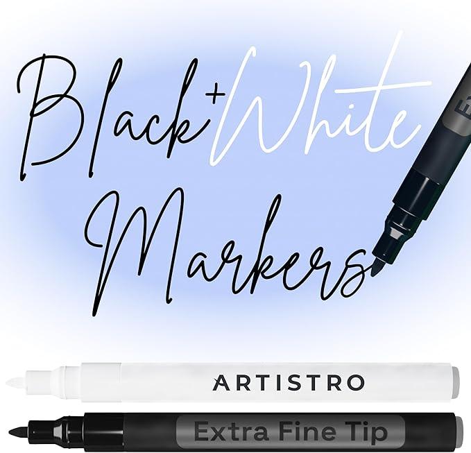 ARTISTRO Black & White Acrylic Paint Markers - 0.7mm Extra Fine-Tip - 2 Set | Paint Pens, Perfect for Crafting, Art Projects, & More