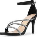 Allegra K Women's Open Toe Rhinestone Strappy Stiletto Heels Sandals (7)