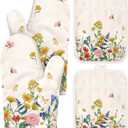 Miss Adola Cotton Oven Mitts and Pot Holders Sets - Quilted Lining Heat Resistant 4 Pieces Set with Hanging Loop Cute Farmhouse Boho Spring Kitchen Decor and Accessories, Retro Flower