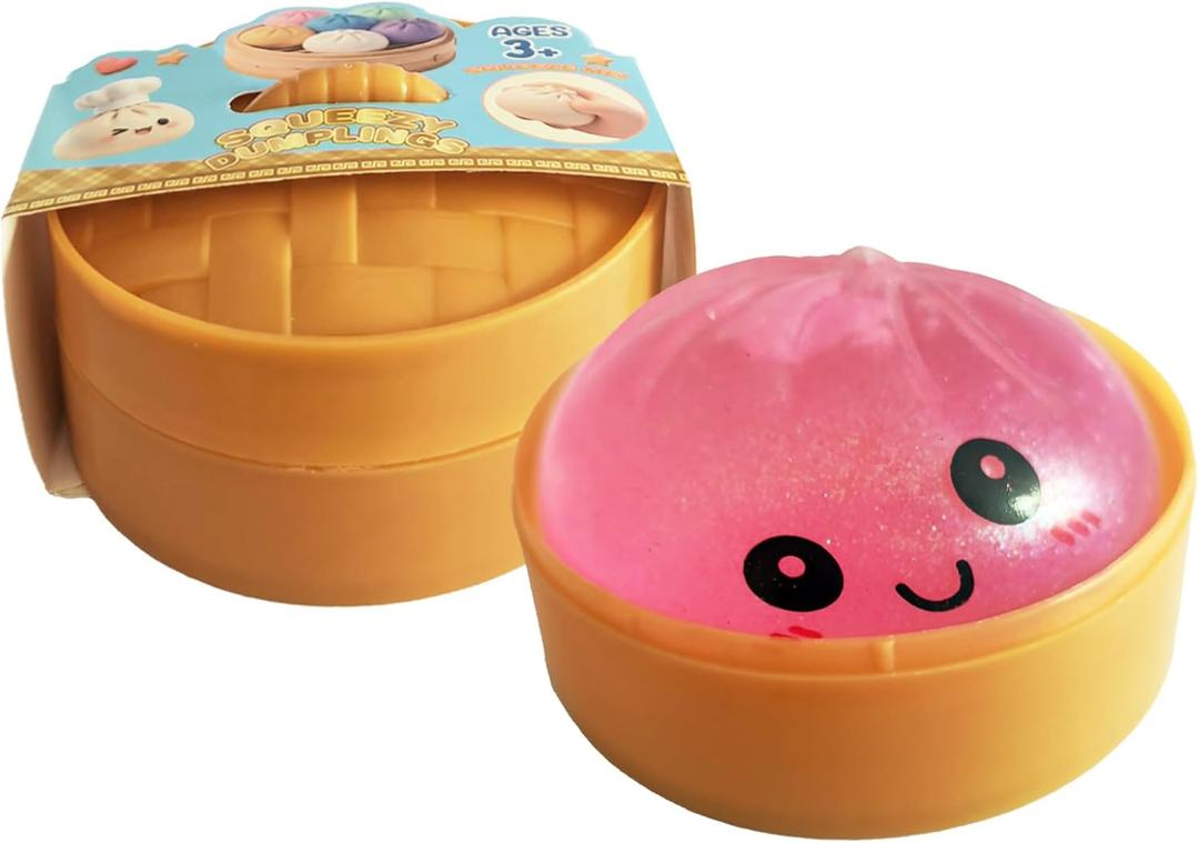 Dumpling Squeeze Toy, Dumplings Squishy Flashing Dumpling Squishies Stress Ball，Dumplings Squeeze Stress Anxiety Relief for Kids & Adults (Pink)