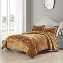 Luxury Velvet Queen Size Comforter Set, 3 Pieces Reversible Brushed Solid Microfiber Back, All Season Cozy, Soft, Warm(Caramel Gold,90x90 in)