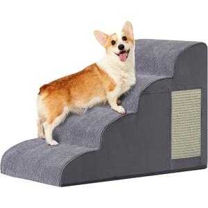 Dog Stairs for Small Dogs, 4-Step Dog Ramp for Bed 19.7" H, Dogs Steps for Bed, Couch, Pet Stairs with Non-Slip Bottom Design, Cat Scratching, High Density Foam Portable Pet Steps, Indoor, Grey