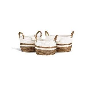 HD Small-Large Fabric Rope Basket Set of 3, Natural and White