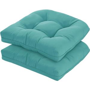 19x19 Outdoor Chair Cushions Set of 2, Tufted Wicker Patio Furniture Cushions, Thick Outdoor Seat Cushions for Lawn Chairs, Overstuffed and Water Resistant, Teal