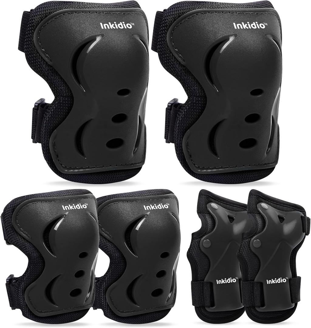 Knee Pads for Kids Protective Gear Set with Knee Pads Elbow Pads and Wrist Guards Ideal for Girls Boys Skating Skateboard Scooter Bike (Small(8-12 years), Black)