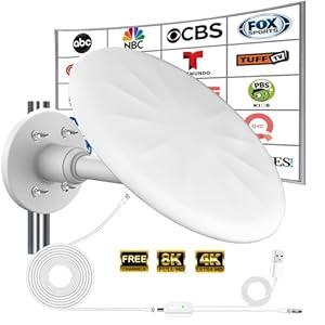 Outdoor TV Antenna for Digital TV, 720° Long Range Omni Directional Reception Digital HD Antenna Signal, with Super Signal Booster, 35ft HDTV Cable, for Attic/ Camping/ RV/ Boat, 2025 Latest. (White)